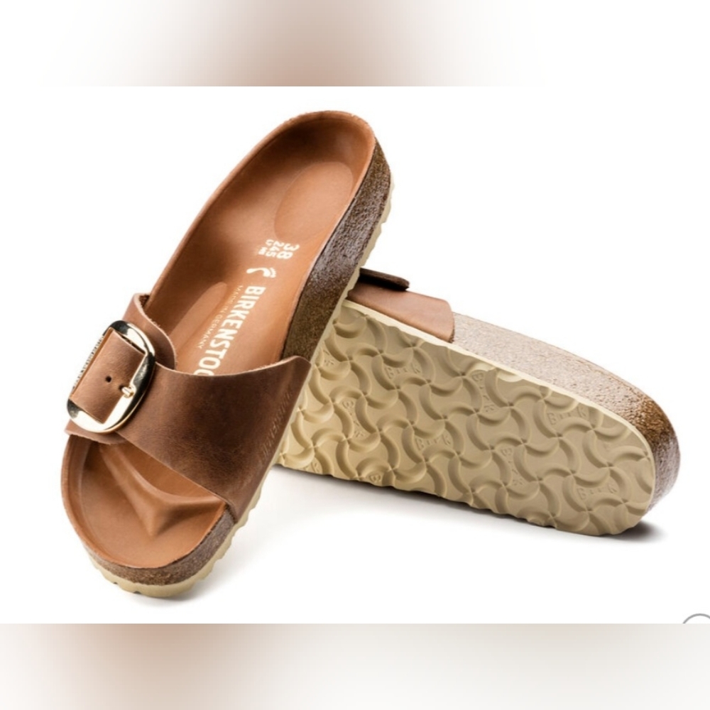 Birkenstock Madrid Big Buckle slides, Brown, size 8.5US, 39EU